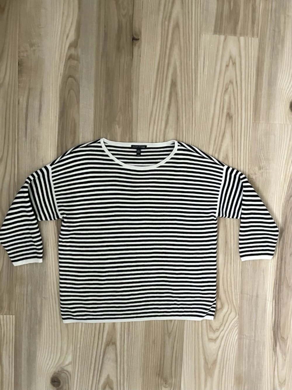 EILEEN FISHER Silk Blend Contrast Stripe Sweater Classic Black White size Medium